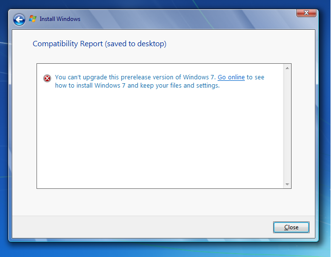 Error Message While Upgrading To Windows 7