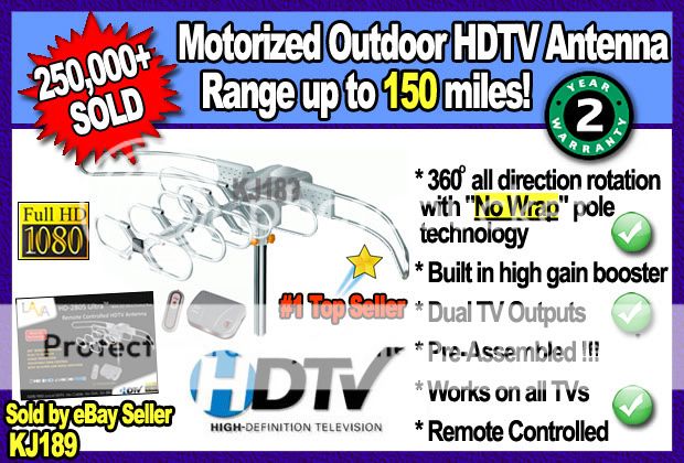 NEW AMPLIFIED ROTOR ANTENNA HDTV HD TV VHF UHF OUTDOOR 692114111019 